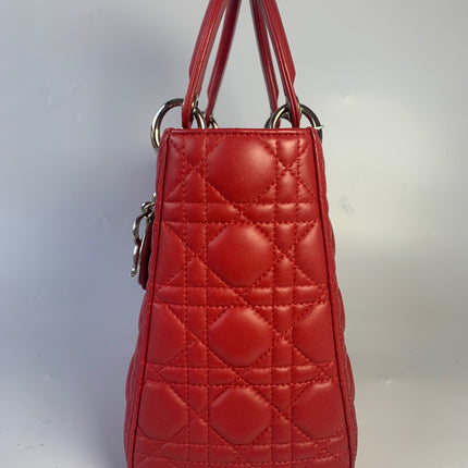 Sold Lady Dior Medium Bag Red Lambskin Cannage Leather