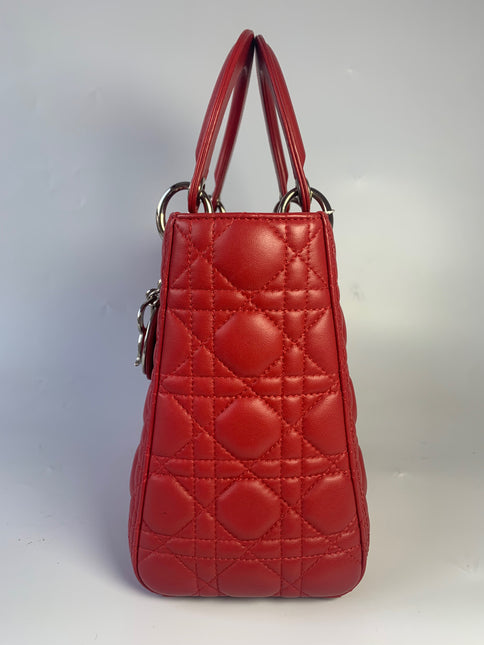 Sold Lady Dior Medium Bag Red Lambskin Cannage Leather