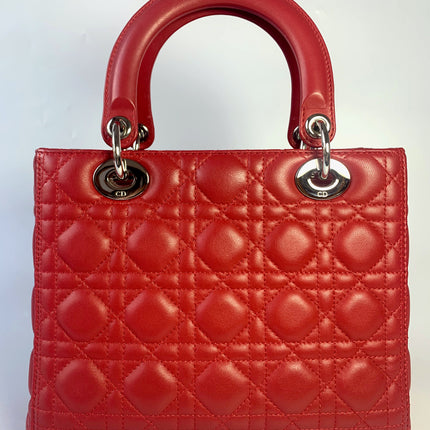 Sold Lady Dior Medium Bag Red Lambskin Cannage Leather