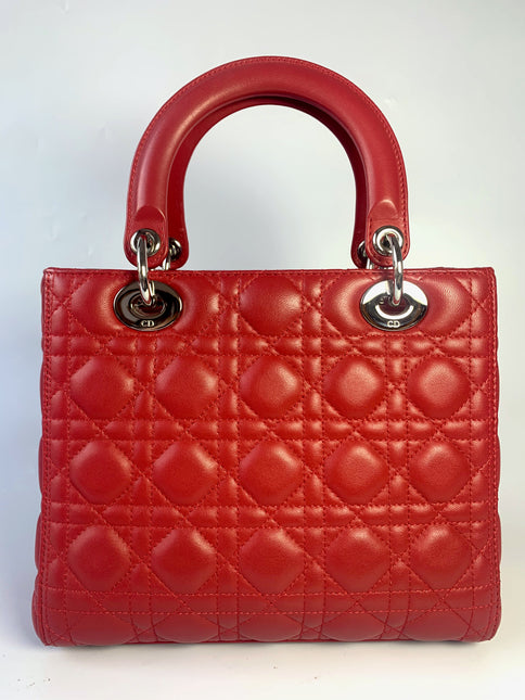 Sold Lady Dior Medium Bag Red Lambskin Cannage Leather