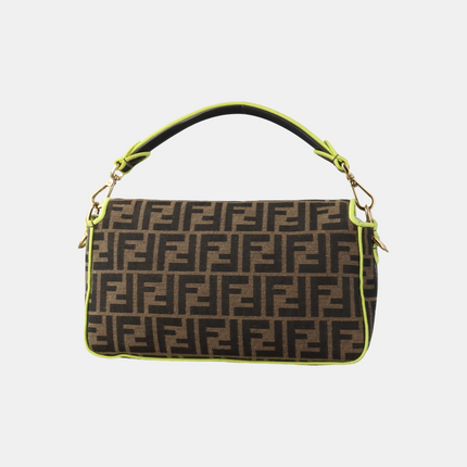 FENDI Baguette Zucca Monogram Canvas with Lime Neon Trimming Medium