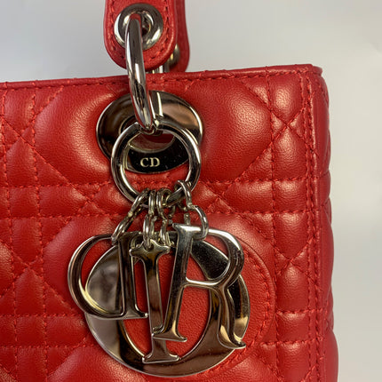 Sold Lady Dior Medium Bag Red Lambskin Cannage Leather