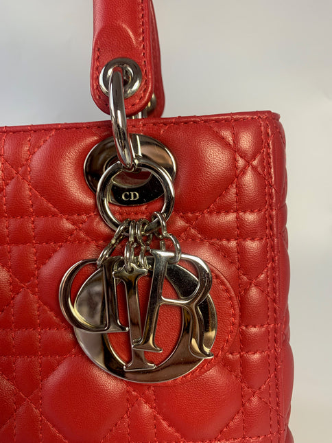 Sold Lady Dior Medium Bag Red Lambskin Cannage Leather