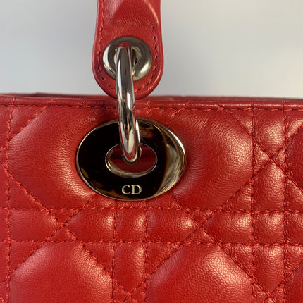 Sold Lady Dior Medium Bag Red Lambskin Cannage Leather