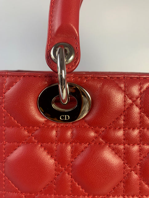 Sold Lady Dior Medium Bag Red Lambskin Cannage Leather