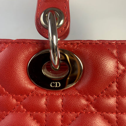 Sold Lady Dior Medium Bag Red Lambskin Cannage Leather