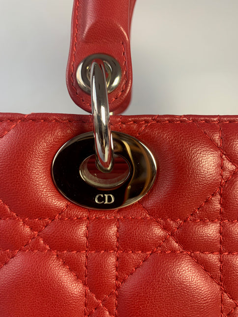 Sold Lady Dior Medium Bag Red Lambskin Cannage Leather