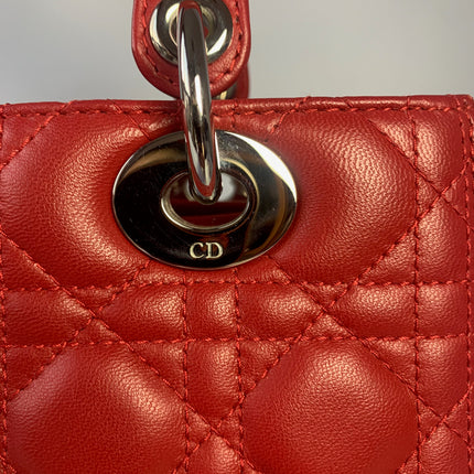 Sold Lady Dior Medium Bag Red Lambskin Cannage Leather