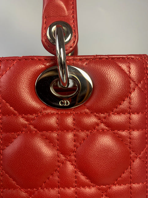 Sold Lady Dior Medium Bag Red Lambskin Cannage Leather