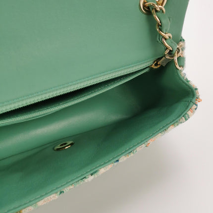 Chanel Classic Flap Mini Rectangular Tweed Green Multicolor Gold Hardware 2018-19