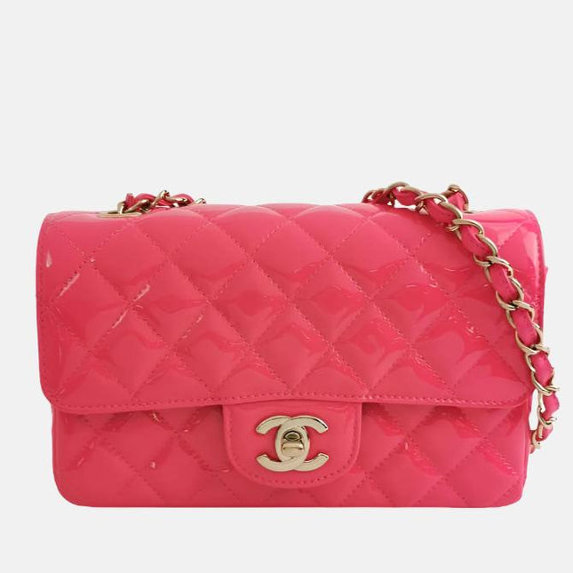 Chanel Classic Flap Rectangular Mini Pink Patent Leather Gold-tone Hardware, 2019-Luxbags