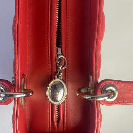 Sold Lady Dior Medium Bag Red Lambskin Cannage Leather