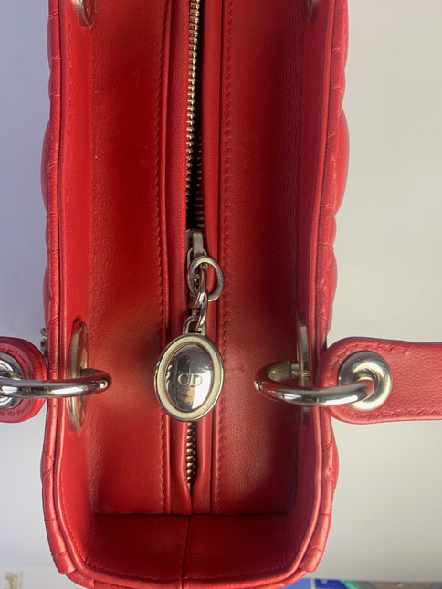 Sold Lady Dior Medium Bag Red Lambskin Cannage Leather