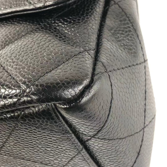 Sold Chanel Classic Flap Jumbo Black Caviar Leather Double Flap with Silver Hardware, 2014