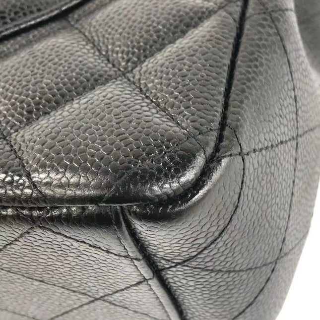 Sold Chanel Classic Flap Jumbo Black Caviar Leather Double Flap with Silver Hardware, 2014