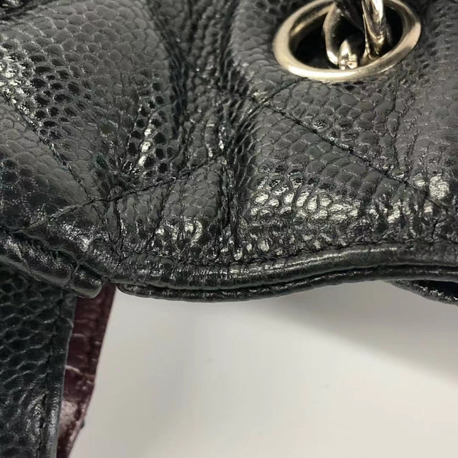 Sold Chanel Classic Flap Jumbo Black Caviar Leather Double Flap with Silver Hardware, 2014