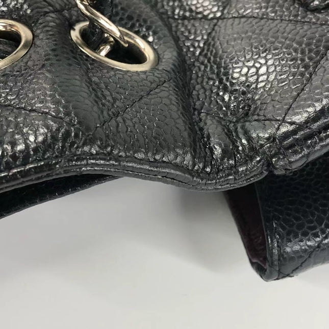 Sold Chanel Classic Flap Jumbo Black Caviar Leather Double Flap with Silver Hardware, 2014