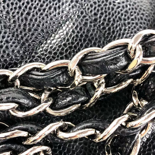 Sold Chanel Classic Flap Jumbo Black Caviar Leather Double Flap with Silver Hardware, 2014