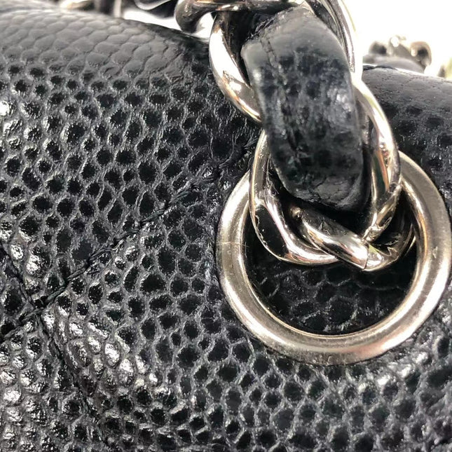 Sold Chanel Classic Flap Jumbo Black Caviar Leather Double Flap with Silver Hardware, 2014
