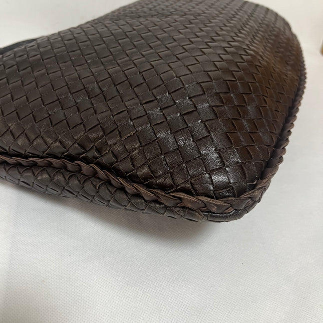 Bottega Veneta Veneta Hobo Intrecciato Dark Chocolate Brown Medium Lambskin Leather 47cm