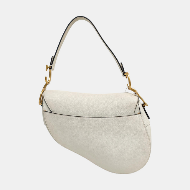 Dior Saddle Medium 2021 White Grained Leather Handbag