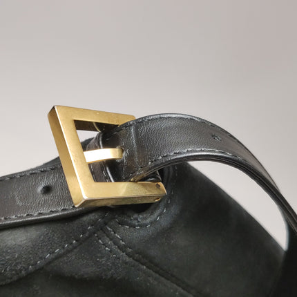 Fendi Mamma Baguette Black Suede Leather Red Buckle