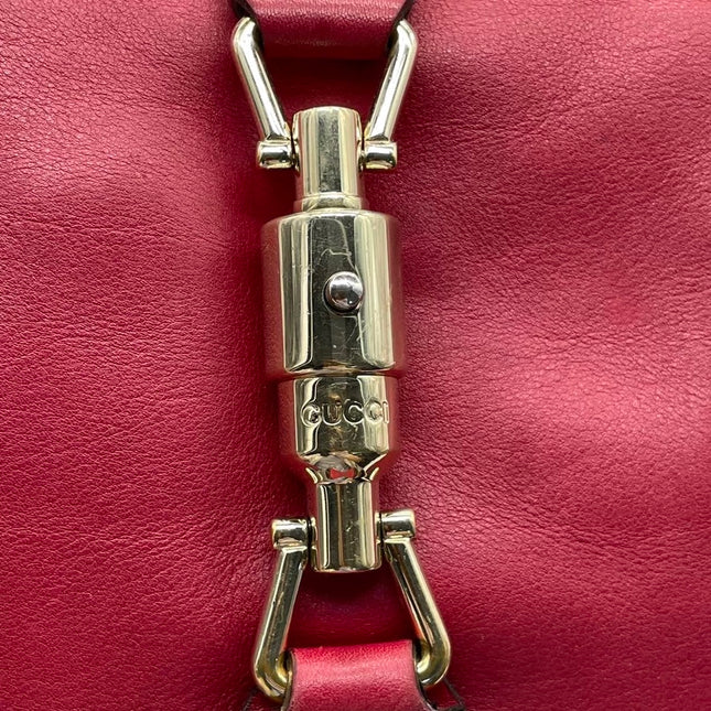 Gucci Jackie Soft Medium Leather Bag Burgundy Red Gold Piston Lock