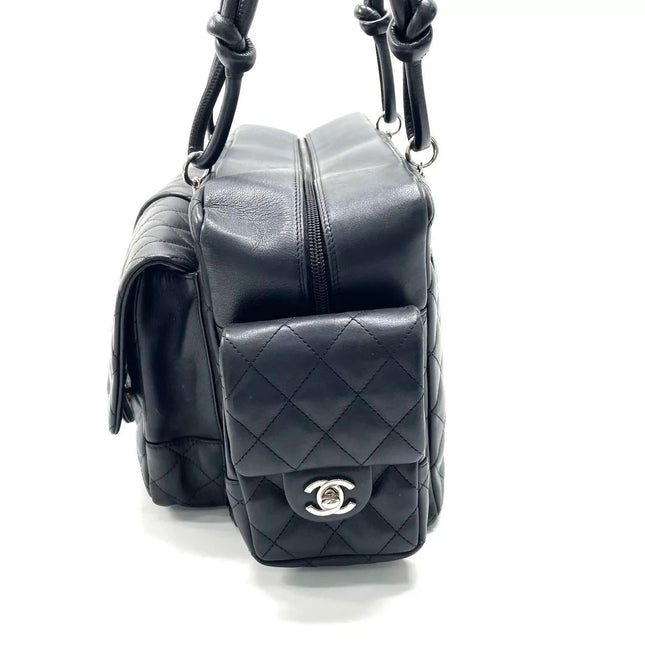 Chanel Cambon Multi-pocket Ligne Reporter Bag Medium Black CC on Black Calfskin Leather
