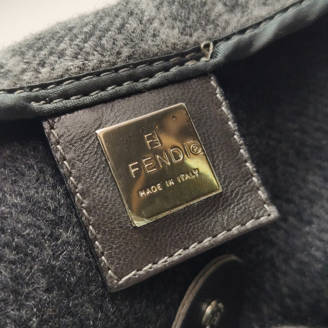 Fendi Baguette Bag Grey Wool Zucca Print Shoulder Bag