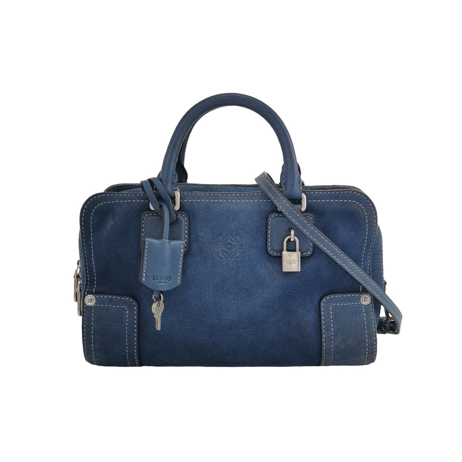 Loewe Amazona 23 in Navy Blue Suede Leather with Strap-Luxbags