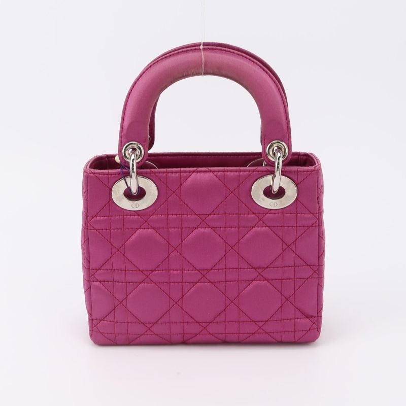 Lady Dior Mini Pink Silk with Silver Hardware