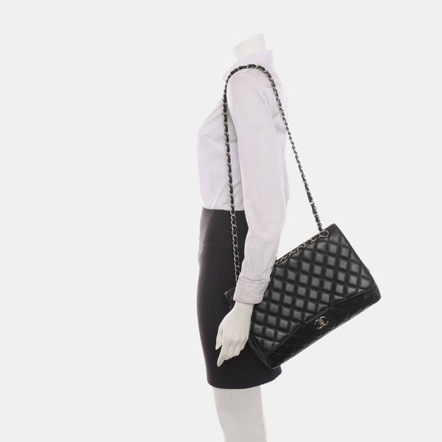 Chanel Classic Flap Maxi Black Caviar Leather Single Flap with Silver Hardware