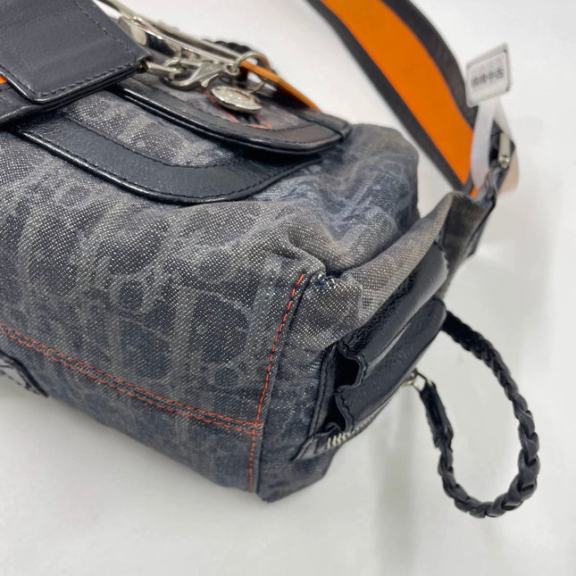 Dior Flight Medium Black Oblique Monogram Orange Strap Shoulder Bag