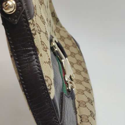 Gucci Large Vintage Brown Monogram and Leather Side Horsebit Shoulder Bag