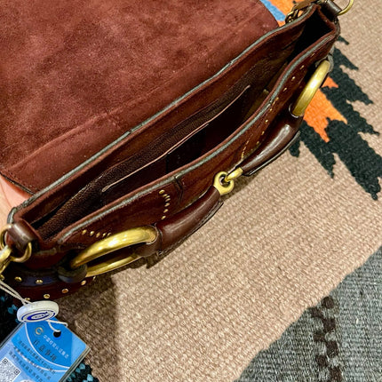 Gucci Horsebit 1955 Chain Vintage Shoulder Bag Brown Studded Suede Leather