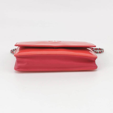 Sold Chanel Wallet on Chain Classic Flap Coral Pink Patent Leather