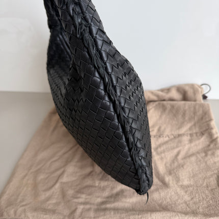 Bottega Veneta Intrecciato Hobo Bag Medium With Fringes Black Lambskin leather 40cm