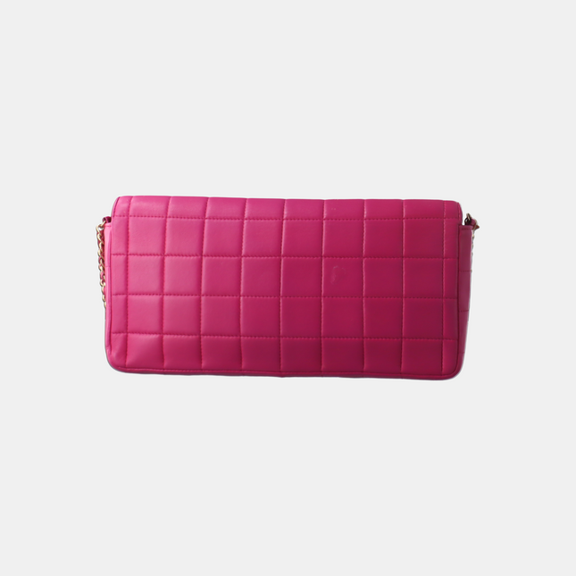 Chanel East West Chocolate Bar Fuchsia Pink Leather 24k Gold hardware