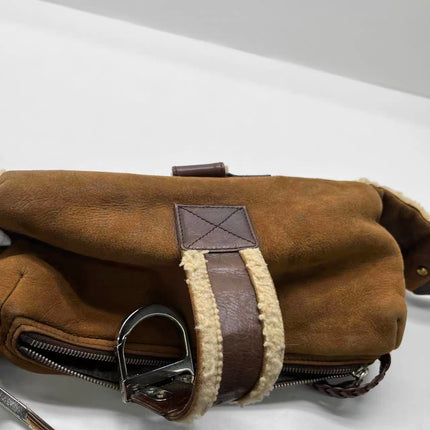 Dior Flight Medium Brown Shearling Leather with Orange Tag Shoulder Bag