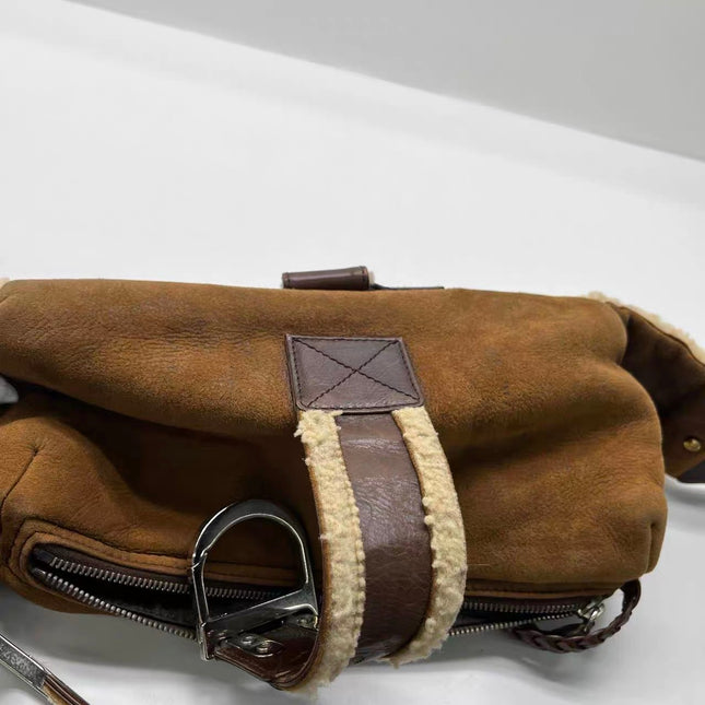 Dior Flight Medium Brown Shearling Leather with Orange Tag Shoulder Bag