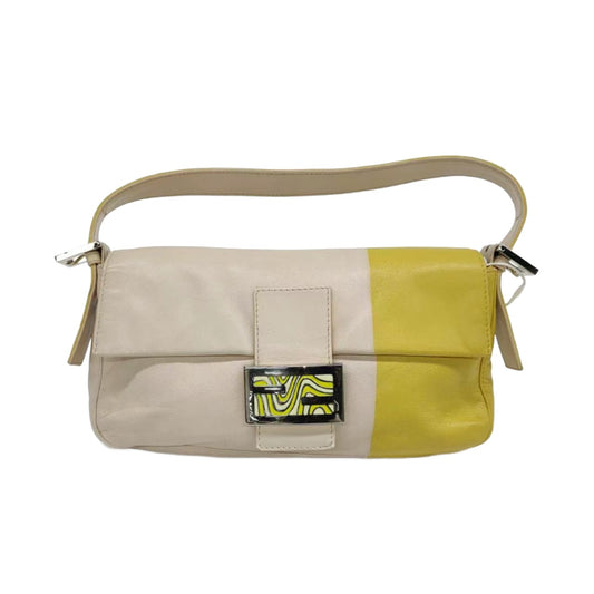 Fendi Baguette Lambskin Leather Shoulder Bag Beige Yellow-Luxbags