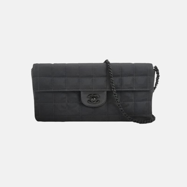 Chanel East West Chocolate Bar Black Leather Silver Hardware, 2000-2002-Luxbags