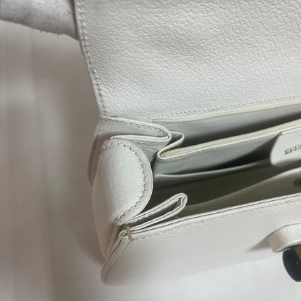 Gucci Bamboo 1947 Top Handle Bag White Grained Leather Medium