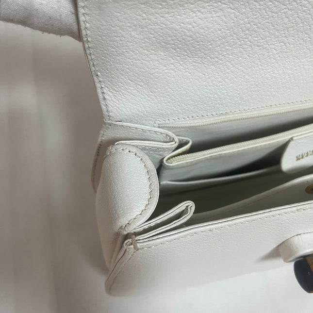 Gucci Bamboo 1947 Top Handle Bag White Grained Leather Medium