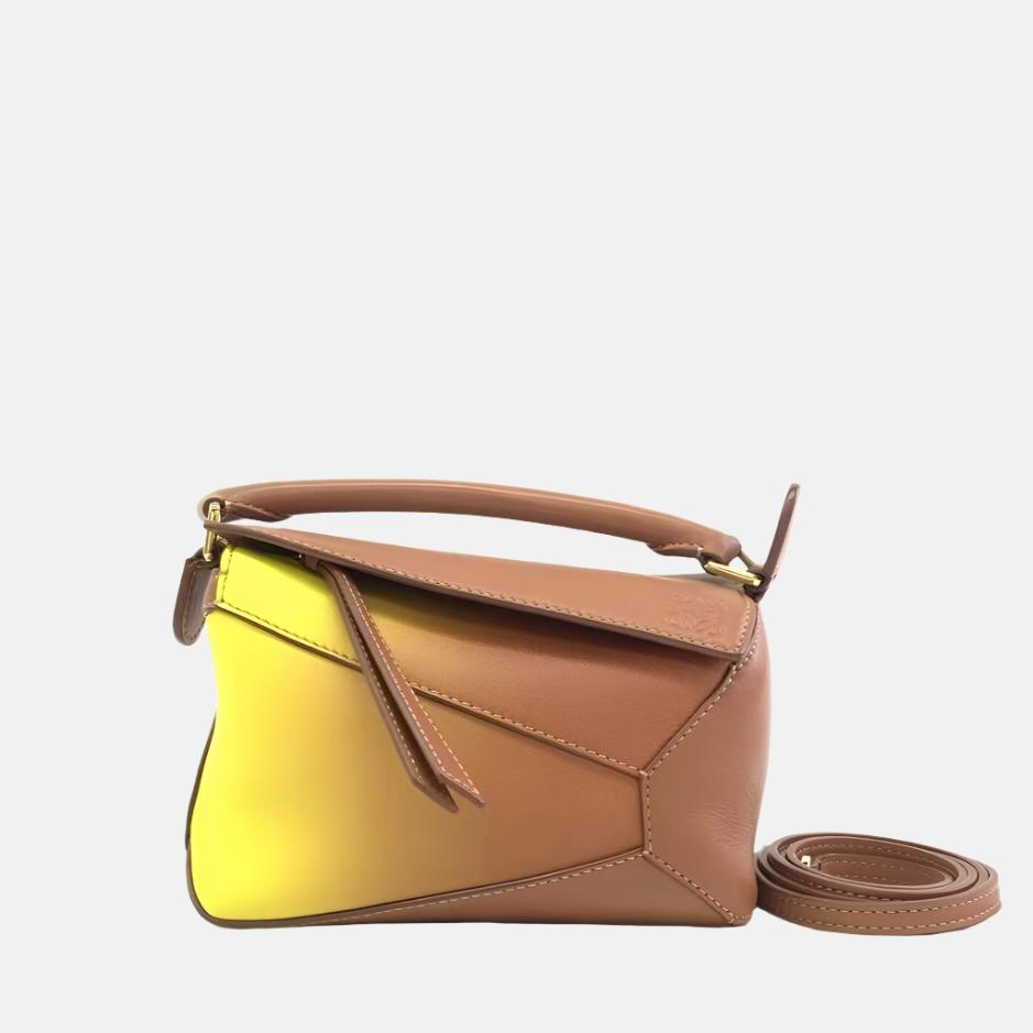 Loewe x Paula's Ibiza Degrade Puzzle Edge Mini Leather Lemon and Tan Crossbody Bag-Luxbags