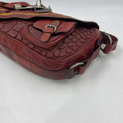 Dior Vintage Gaucho Large Red Leather Crocodile Embossed Crossbody Bag