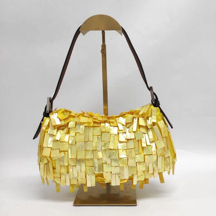 Sold Fendi Baguette Yellow Silk with Mother-of-pearl Sequins Rare
