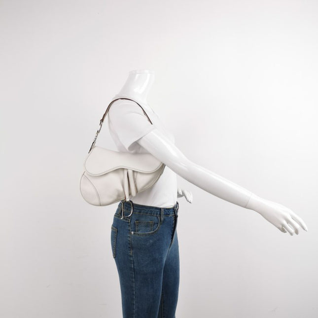 Dior Saddle Vintage Leather White with Silver Hardware
