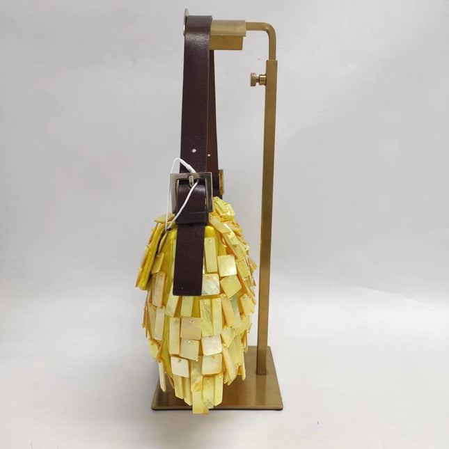 Sold Fendi Baguette Yellow Silk with Mother-of-pearl Sequins Rare