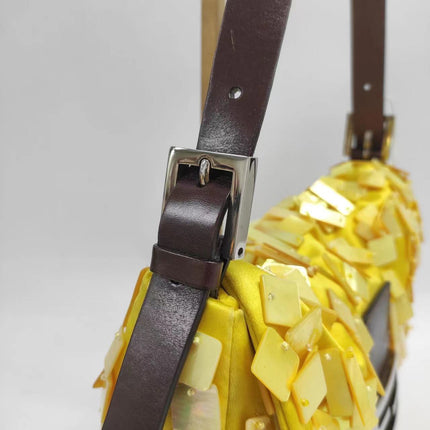 Sold Fendi Baguette Yellow Silk with Mother-of-pearl Sequins Rare